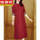 恒源祥香云紗真絲連衣裙女春夏新款改良旗袍喜婆婆母親裝桑蠶絲裙子 紅色 L