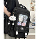 鑫沐書(shū)包女大容量韓版透明層高中學(xué)生初中女生高顏值大容量雙肩包背包 黑色【帶云朵掛件/不含徽章】