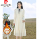 皮爾卡丹（pierre cardin）法式連衣裙感秋冬溫柔風(fēng)配外套內搭蕾絲打底裙加絨加厚a字裙 米白色加絨款(袖子也加絨) XL