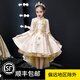 小咔衣濃兒童禮服公主裙花童婚禮小女孩生日長袖主持人鋼琴演奏演出服秋季 香檳金-改良版（裙擺無花） 130