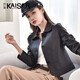 凱撒;KAISER真皮皮衣女綿羊皮女士單皮皮衣小香風(fēng)翻領(lǐng)單排扣外套時尚韓版女裝 黑色 L(165/88A)