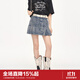 樂(lè )町夏季新款手工擦色牛仔百褶短裙C2GEE2513 牛仔藍 XL
