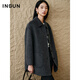 INSUN恩裳專(zhuān)選冬季極簡(jiǎn)風(fēng)翻領(lǐng)美麗諾」羊毛雙面呢大衣 深灰 2XL