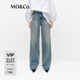 MO&Co.牛仔褲2025春新品手工洗磨抓痕懷舊高腰及地闊腿褲MBE1JEN022 牛仔藍色 XS