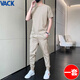 VACK 短袖T恤夏季套裝男潮流男裝套裝男士休閑潮牌夏天短袖衣服夏裝 2201卡其 XL(推薦體重130-145斤)