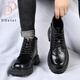 DDeiet輕奢品牌馬丁靴男秋冬新款工裝鞋英倫風(fēng)靴子男士百搭休閑高幫男靴 黑色【精美包裝】 40 【標準皮鞋碼】