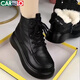 卡帝樂鱷魚（CARTELO）真皮女士雪地靴2025新款冬季厚底皮毛一體棉靴加絨加厚東北棉鞋女 黑色(白毛大棉) 37
