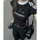 S·J·V·K美式復(fù)古三條杠正肩短袖t恤女夏季2025新款修身運(yùn)動(dòng)短款辣妹上衣 黑色【純棉】 M