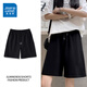 真維斯（JEANSWEST）黑色純棉休閑運(yùn)動(dòng)短褲女款夏季外穿2025新款女士寬松百搭五分褲子 黑色 純色 L
