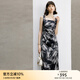 顏域復(fù)古氣質(zhì)連衣裙女裝2024新款春季收腰顯瘦方領(lǐng)裙子內(nèi)搭背心裙 黑花 2XL