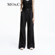 MO&Co.【涼感】休閑褲運(yùn)動(dòng)風(fēng)松緊高腰寬松直筒戶外時(shí)裝摩安珂 黑色 S 160