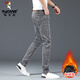 啄木鳥(niǎo)加絨加厚牛仔褲男2025秋冬季新款修身小腳褲子男潮牌休閑彈力長(cháng)褲 1982灰色加絨 32