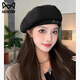 貓人毛呢貝雷帽女秋冬款顯臉小韓系甜酷穿搭黑色八角帽子大頭圍畫家帽 黑色 均碼