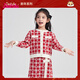 笛莎（DEESHA）童裝女童連衣裙新年2023冬季新款紅色中國紅公主裙過(guò)年衣服拜年服 紅格子 120 cm