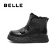 百麗（Belle）厚底羊毛雪地靴女靴加絨保暖休閑短靴棉鞋D1X1DDD4 黑色-亮面皮 37 (235mm)