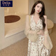 矜持范溫柔風(fēng)氣質(zhì)收腰顯瘦掛脖碎花連衣裙女夏薄款雪紡開(kāi)衫兩裝 防曬衫+碎花吊帶裙 兩件裝 M 建議98-108斤