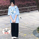 DOGHC女大童套裝春夏薄款12-15歲初中高中學(xué)生女裝寬松短袖T恤闊腿褲潮 602藍(lán)色上衣+黑色褲子【套裝】 薄款 160 (L) 【建議身高100-120斤】