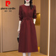 皮爾卡丹（pierre cardin）喜婆婆婚宴裝2025新款春秋連衣裙旗袍年輕喜媽l媽禮服平時(shí)穿 酒紅 L (適合106-115斤)