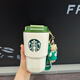 星巴克杯子保溫杯不銹鋼吸桌面杯大容量咖啡杯桌面杯情侶水杯 綠蓋隨行杯送小熊掛墜410ml