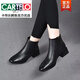 卡帝樂(lè )鱷魚(yú)（CARTELO）秋冬新款頭層牛皮小短靴女粗跟真皮方頭切爾西靴百搭裸靴春秋單靴 黑色單里 40