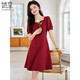 她享短袖連衣裙女方領(lǐng)赫本風(fēng)小個(gè)子高級感時(shí)尚紅色禮服裙子T143Q1426