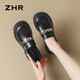 ZHR樂福鞋女復(fù)古厚底黑色單鞋女舒適女鞋真牛皮鞋子女 AH553 黑色 37