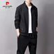 皮爾卡丹（pierre cardin）男士休閑套裝2024新款男裝運動服潮流春季衛(wèi)衣男裝搭配帥氣時尚兩 黑色套裝 2XL【141-160斤】