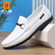 老人頭皮鞋男春秋季真皮舒適休閑豆豆鞋男輕便透氣軟底樂(lè )福鞋懶人鞋 白色 39