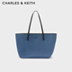 CHARLES&KEITH大容量托特包單肩包包女包媽媽包生日禮物七夕禮物CK2-30151310 Denim Blue深牛仔藍(lán)色 XL