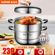 蘇泊爾（SUPOR）蒸鍋304不銹鋼湯鍋復底多功能蒸煮鍋大容量蒸魚(yú)鍋電磁爐燃氣通用 【高拱蓋+湯勺】 2層 30cm