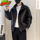 喬易倫翻領(lǐng)夾克外套男春秋款2025新款潮流明線工裝上衣服潮牌男裝休閑衣 黑色 M