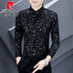 皮爾卡丹（pierre cardin）秋季長(cháng)袖花襯衫男士潮牌痞帥男裝上衣發(fā)型師個(gè)性時(shí)尚韓版修身襯衣 8899黑色 M 165 適合95-105斤