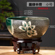 iosn陶瓷魚(yú)缸桌面客廳擺件碗蓮缸睡蓮花盆水培容器烏龜缸 墨綠半荷小號24cm(帶高腳底座)