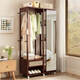 雙槍非實(shí)木穿衣鏡衣帽架組合整套多功能架子帶抽屜收納落地全身鏡 鏡架合一胡桃色藤編80cm衣帽架