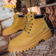 Jeep吉普馬丁靴男靴春季英倫風(fēng)工裝靴加絨棉靴男東北抗寒大黃靴子男 土黃色 41 41(255mm)