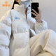 派吉鯊刺繡pu皮面免洗服女情侶棉服韓版擋風(fēng)加厚保暖白色棉衣 白色 S 建議70-95斤
