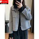 皮爾卡丹灰色雙面呢大衣女短款設計感小眾翻領(lǐng)小香風(fēng)仿水貂絨針織短外套 灰色 XL