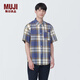 無(wú)印良品（MUJI）男式 馬德拉斯格紋紐扣領(lǐng)短袖襯衫男士襯衣外套純棉全棉 AC1W8A4S 藏青色格紋 L （175/100A）