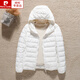 皮爾卡丹（pierre cardin）白鴨絨2025新款冬季輕薄羽絨服女短款無(wú)縫連帽輕便母親外套小個(gè)子 白色 連帽 S