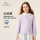 英氏（YEEHOO）女童t恤兒童polo衫長(cháng)袖學(xué)院風(fēng)中大童裝春裝翻領(lǐng)上衣春季洋氣新款 小字母花朵風(fēng)信紫 170
