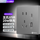 國(guó)際電工USB插座面板帶開關(guān)五孔插座家用手機(jī)快充閃充type-c暗裝快充86型 五孔20W快充Type-c插座【灰色】