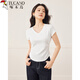 啄木鳥(niǎo)短袖T恤女2025夏季休閑V領(lǐng)小眾甜辣收腰顯瘦純棉半袖 白色  2XL 