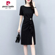 皮爾卡丹（pierre cardin）黑色連衣裙子女裝夏季2024年新款小個子洋氣雪紡修身顯瘦大I碼氣 黑色 （小花是裝飾品 衣服不帶） 3XL (143-160斤)