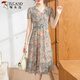 啄木鳥(niǎo)中老年女裝媽媽衣服夏裝碎花彈力雪紡裙氣質(zhì)連衣裙2024新款Z 灰綠色 2XL (推薦100-115斤)