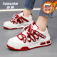 唐獅（TonLion）女鞋冬季鞋子女厚底板鞋女士休閑老爹鞋女款運動(dòng)鞋 白紅加絨38