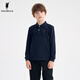 POLOWALK男童長(cháng)袖POLO衫新品2025秋季新款男女童翻領(lǐng)長(cháng)袖上衣套頭打底T恤 藏青 120 cm