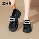 ZHR樂福鞋女學(xué)院風(fēng)JK粗跟小皮鞋女氣質(zhì)水鉆一腳蹬單鞋女 JF76黑色 40