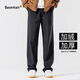 棒球手（Baseman）褲子男春夏季新款寬松薄款簡(jiǎn)約高端冰絲速干潮流闊腿休閑直筒長(cháng)褲 黑色【加絨加厚】 M 【建議100-120斤】