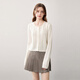 樂(lè )町精致織邊長(cháng)袖開(kāi)衫女20清甜格雷系針織衫上衣外套 米白（現貨） L
