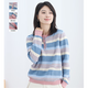 無(wú)色無(wú)味秋冬季 熱賣(mài)款 彩條紋 圓領(lǐng) 長(cháng)袖 短款 棉 針織衫 毛衣 女裝 藍粉條紋 XL （40）